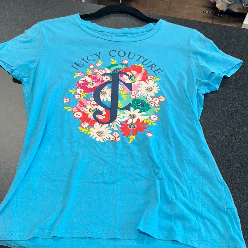 Juicy Couture Blue Floral Short Sleeve Tee
